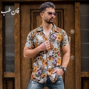 پیراهن مردانه گل آفتابگران قهوه ای مدل 57