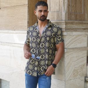 پیراهن هاوایی مردانه ورساچه طرح گل مدل W52