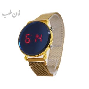 ساعت LED بند فلزی طلایی مدل Ronas