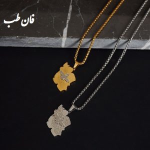 گردنبند فروهر نقشه ایران طرح فروهر Iran رنگ نقره ای و طلایی