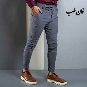 شلوار دو سگک طوسی تیره مردانه مدل Migel