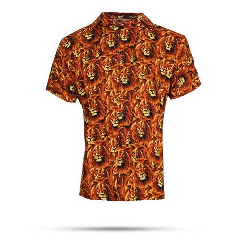 پیراهن هاوایی طرح شیر نارنجی مردانه مدل P11
