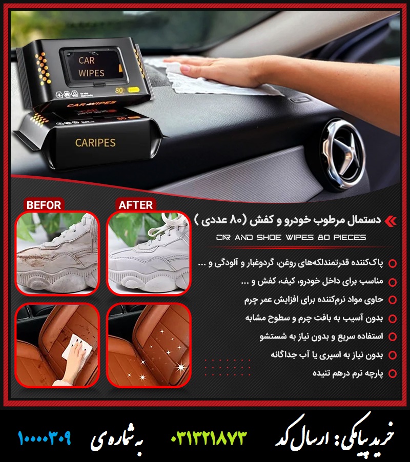 دستمال مرطوب خودرو و کفش (80 عددی)